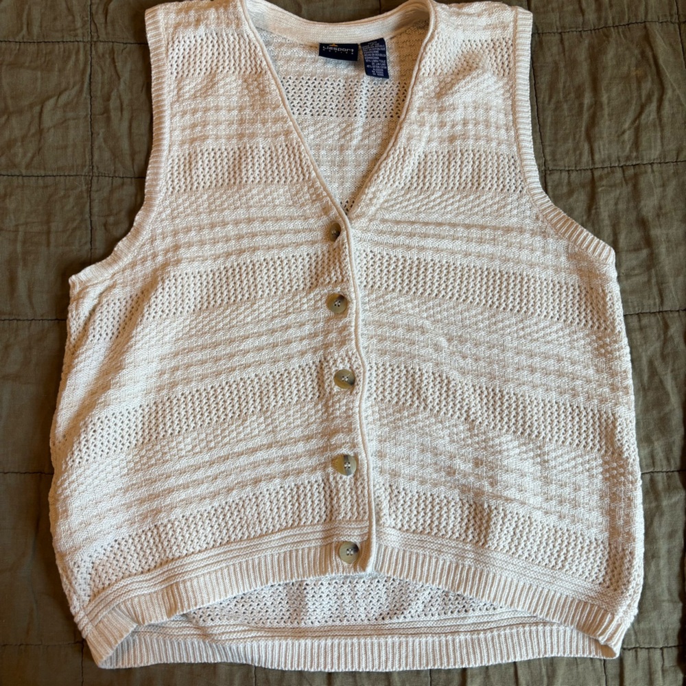 Cream Knit Button-Up Vest
